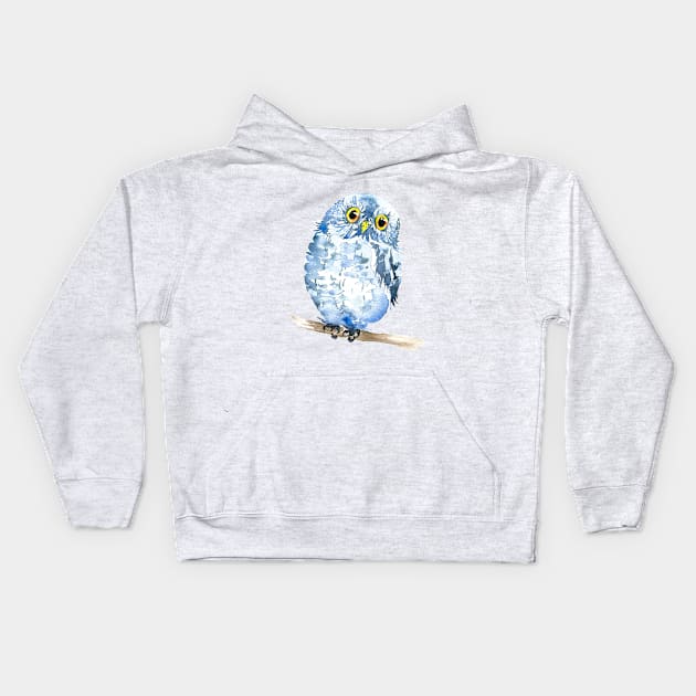 Watercolor Blue Owl Kids Hoodie by MagdalenaIllustration